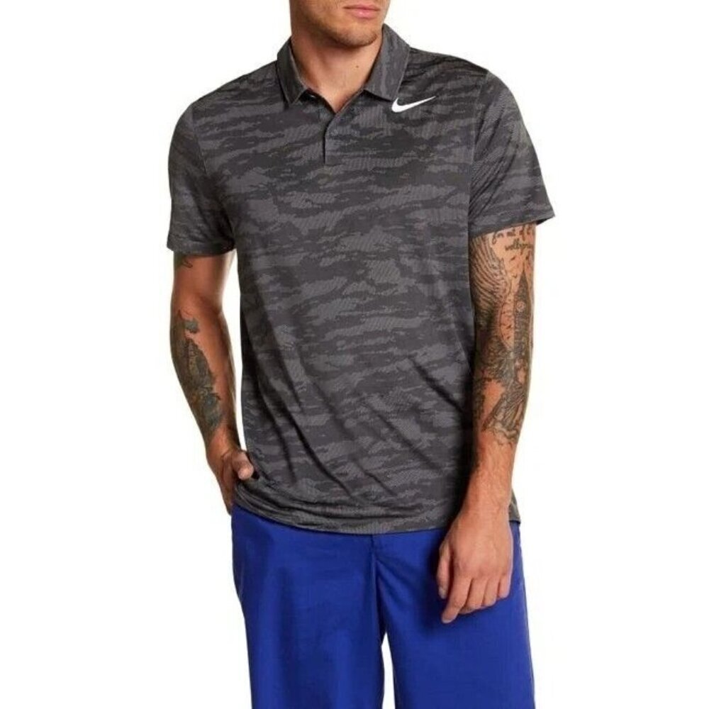 Nike Golf Vapor Black Blue Camouflage Jacquard Dri-FIT Polo Shirt Mens Size L